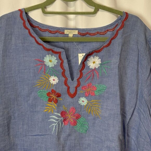 Talbots Women’s Peasant Top Cotton Linen Embroidered 3X Boho Casual Preppy - Picture 2 of 7